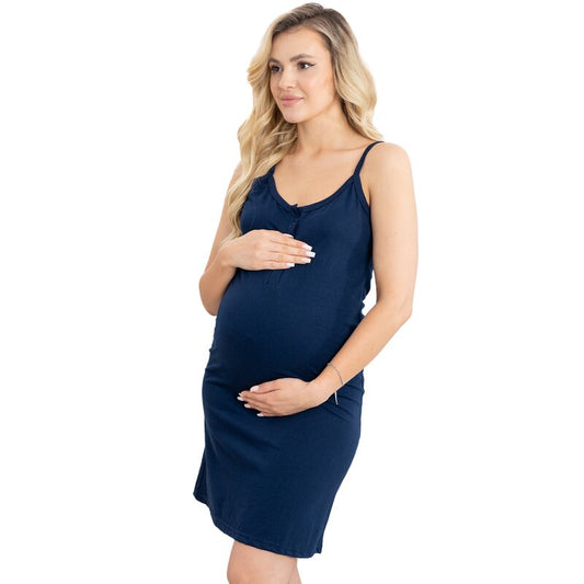 Camasa alaptat, Basic, Din bumbac, Cu capse pe mijloc, Fara maneci, Masura L, Navy Blue