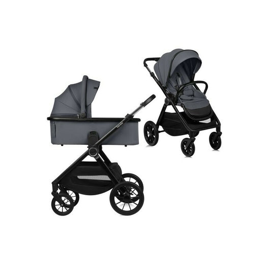 Carucior 2 in 1, Lionelo, Layla, Pana la 22 kg, Cadru aluminiu, Cu landou intarit si salteluta din spuma AirDots, Reversibil, Cu ventilatie 3D, Cu accesorii, EN1888-1, EN1888-2, EN1466, Gri