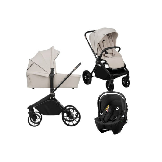 Carucior 3 in 1, Lionelo, Mika Plus, Cu scoica auto Moxie Black Carbon, Reversibil, Cu sistem de ventilatie 3D, Cu accesorii, Pana la 22 kg, EN1888-1 EN1888-2 EN1466 ECE R129, Bej