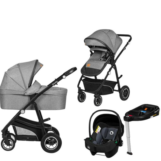 Carucior 4 in 1, Lionelo, Bianka, Transformabil, Cu landou si salteluta moale, Cu scoica auto, Baza isofix pentru scoica, Cu multiple accesorii, Sustine 22 kg, 0 luni+, EN1466:2014+AC:2015, EN1888, Gri