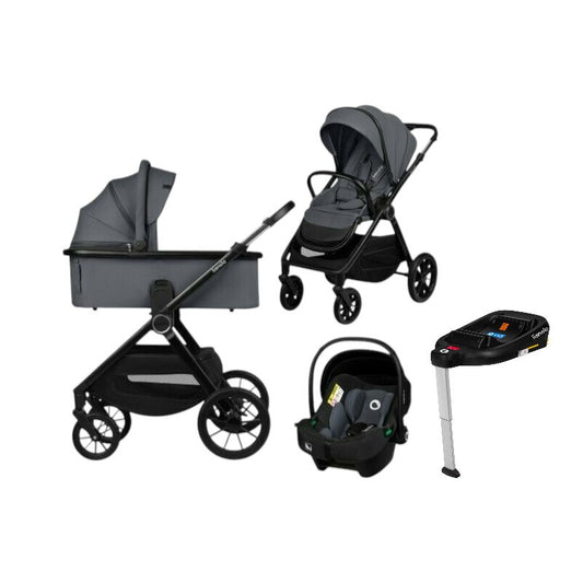 Carucior 4 in 1, Lionelo, Layla, Cadru din aluminiu, Cu landou intarit si salteluta din spuma AiryDots, Cu scoica auto testata ADAC, Reversibil, Cu sistem de ventilatie 3D, Cu accesorii, Pana la 22 kg, EN1888-1 EN1888-2 EN1466 ECE R129, Gri