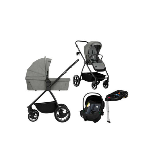 Carucior 4 in 1, Lionelo, Meril, Cu landou de dimensiune XL, Reversibil, Cu scoica auto testata ADAC, Baza isofix pentru scoica, Cu accesorii, Pana la 22 kg, Conform cu EN1888-1 EN1888-2, EN1466, Gri