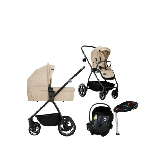 Carucior 4 in 1, Lionelo, Meril, Cu landou de dimensiune XL, Reversibil, Cu scoica auto testata ADAC, Baza isofix pentru scoica, Cu accesorii, Pana la 22 kg, Conform cu EN1888-1 EN1888-2, EN1466, Bej