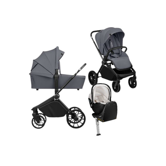 Carucior 4 in 1, Lionelo, Mika Plus, Cu scoica auto Moxie Bej cu baza rotativa 360, Reversibil, Cu sistem de ventilatie 3D, Cu accesorii, Pana la 22 kg, EN1888-1 EN1888-2 EN1466 ECE R129, Gri