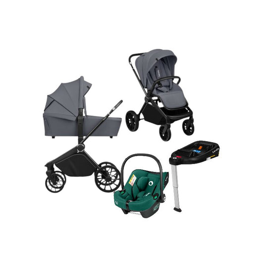 Carucior 4 in 1, Lionelo, Mika Plus, Cu scoica auto Verde testata ADAC + Baza Isofix, Reversibil, Cu sistem de ventilatie 3D, Cu accesorii, Pana la 22 kg, EN1888-1 EN1888-2 EN1466 ECE R129, Gri