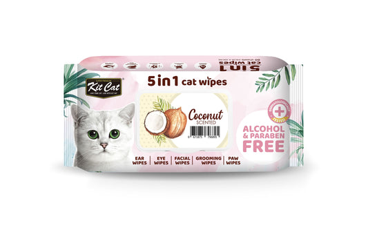 Servetele umede pentru pisici, Kit Cat 5in1 Cocos, 80 buc