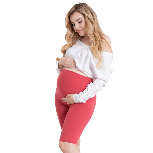 Colanti scurti, Pentru gravide, Cu talie speciala, Certificati Oeko Tex Standard 100, Din bumbac si elastan, Masura S, Rosu