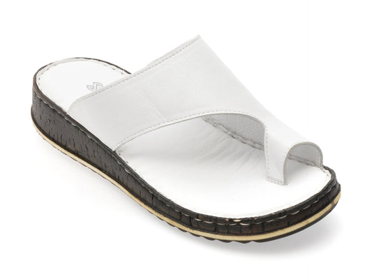 Papuci SHOOZY albi, EV2849, din piele naturala