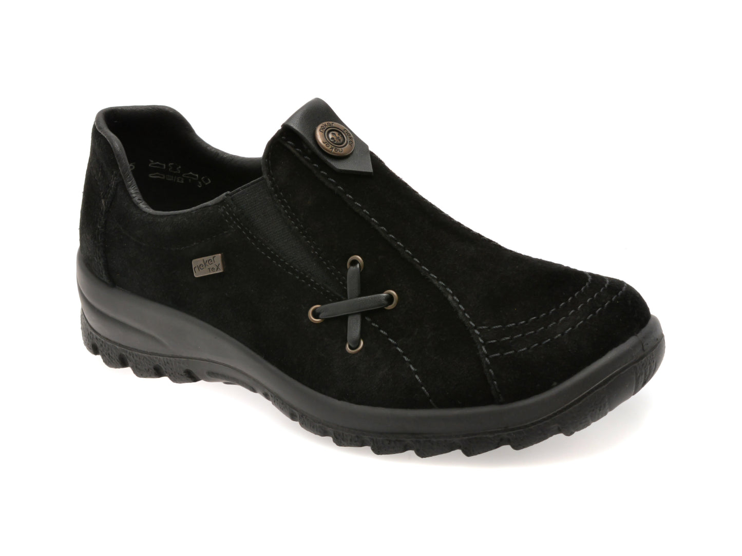 Pantofi RIEKER negri, L7171, din piele intoarsa