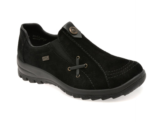 Pantofi RIEKER negri, L7171, din piele intoarsa