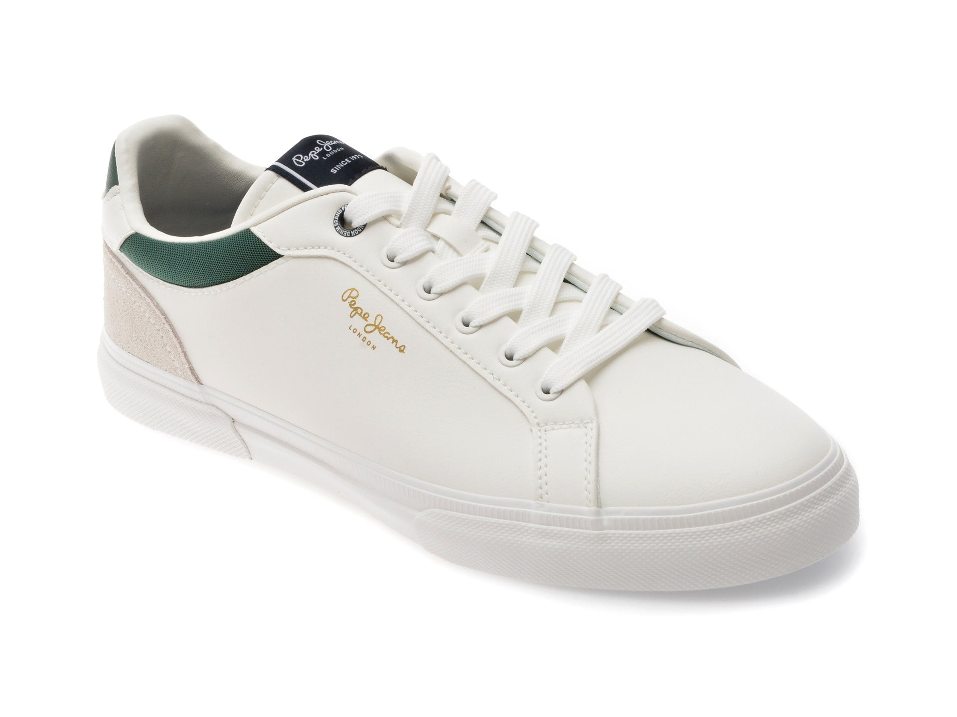 Pantofi sport PEPE JEANS albi, KENTON COURT, din piele ecologica