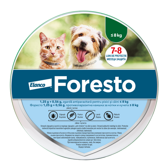 Foresto Zgarda Antiparazitara S (sub 8 kg) pentru caini si pisici