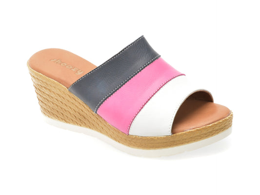 Papuci SHOOZY albi, EV4011, din piele naturala