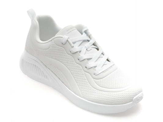 Pantofi sport SKECHERS albi, BOBS BUNO, din piele ecologica