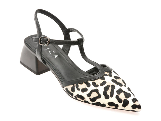 Pantofi EPICA alb-negru, 30577, din piele naturala