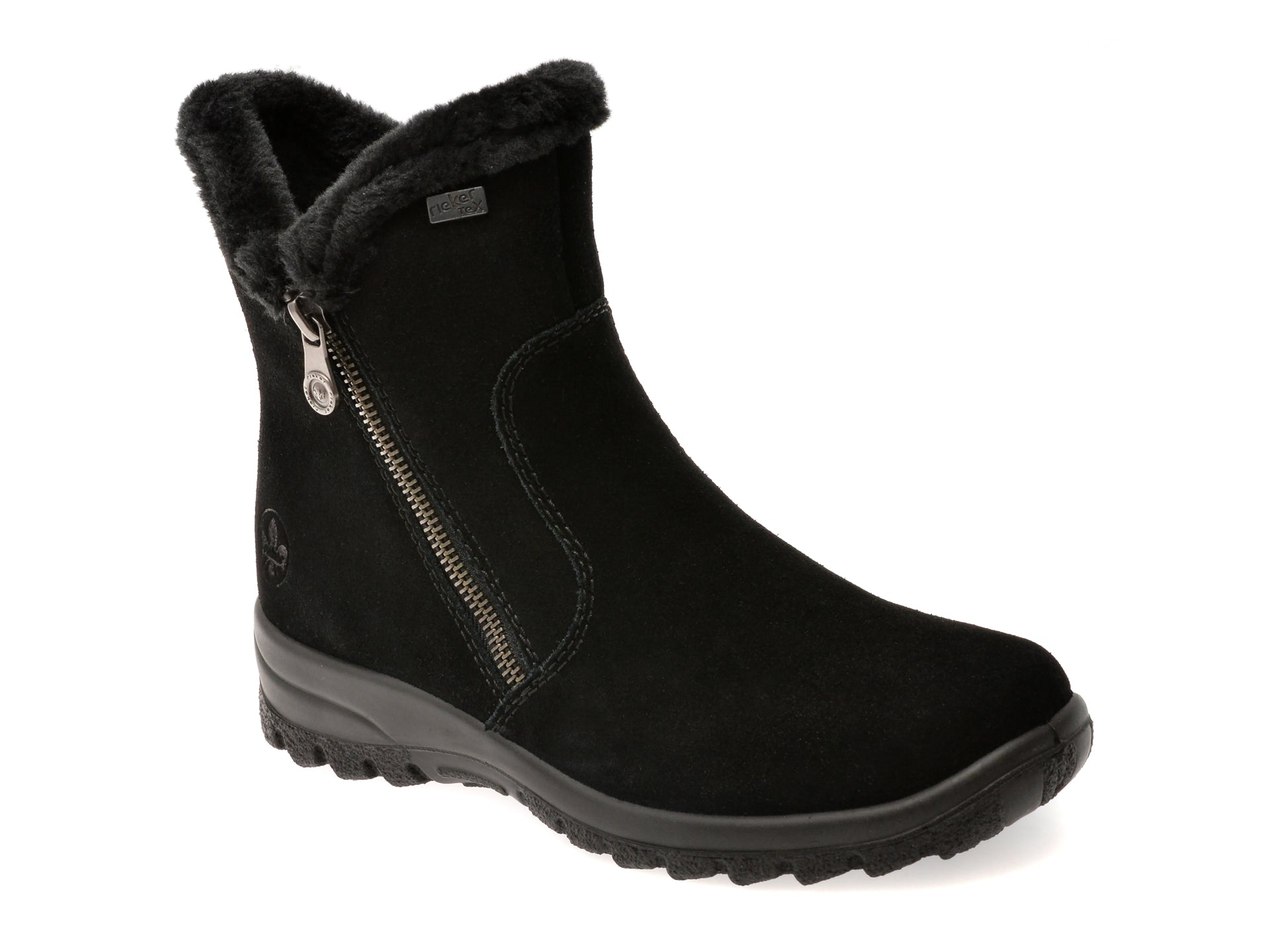 Ghete RIEKER negre, L7162, din piele intoarsa