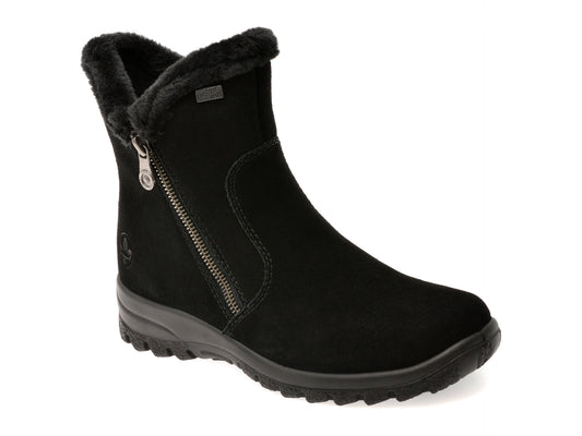 Ghete RIEKER negre, L7162, din piele intoarsa