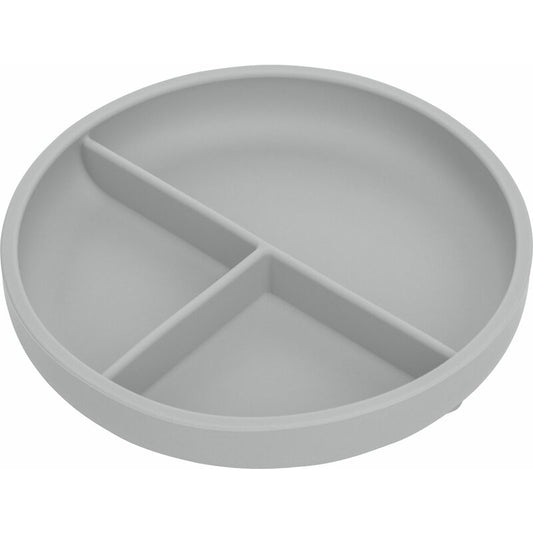 Farfurie compartimentata, FreeON, Rotunda, Cu ventuza si 3 compartimente, Silicon, Fara BPA, Diametru 18 cm, Inaltime 4 cm, 6-36 luni, Grey