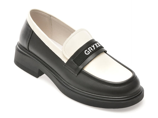 Mocasini GRYXX alb-negru, 23012, din piele naturala