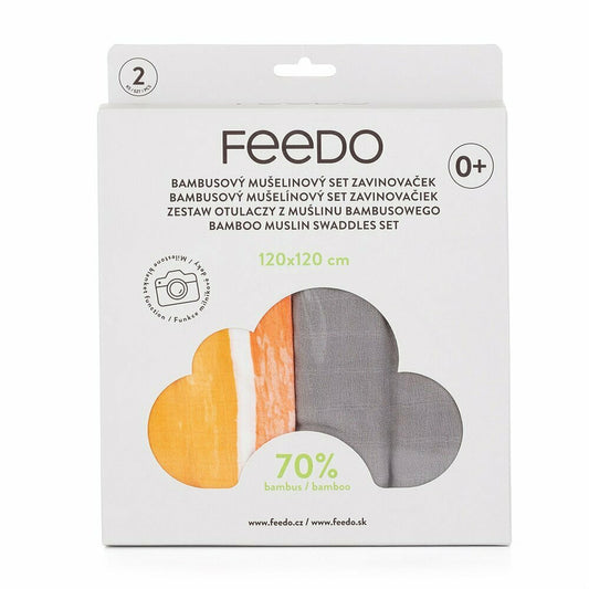Set 2 museline, Feedo, Din bambus, Multifunctionale, Hipoalergenice, Cu indicator de varsta, Conform standardului european de securitate Oeko-Tex 100, Dimensiuni mari:120x120 cm, Multicolor
