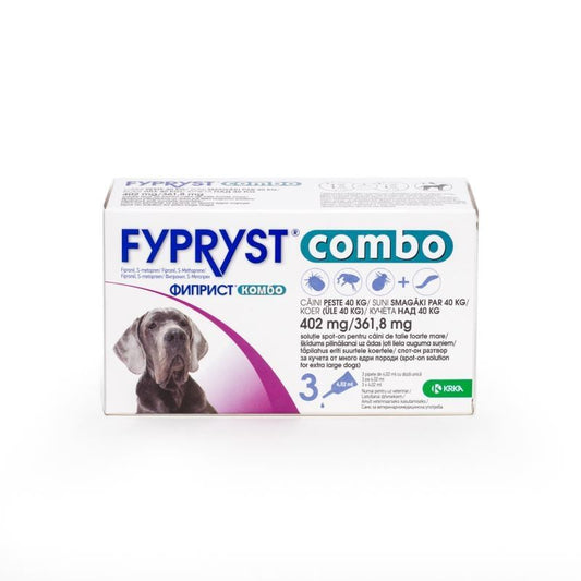 Fypryst Combo Dog XL 402 mg, pipete antiparazitare caini talie foarte mare (40 - 60 kg), cutie 3 pipete