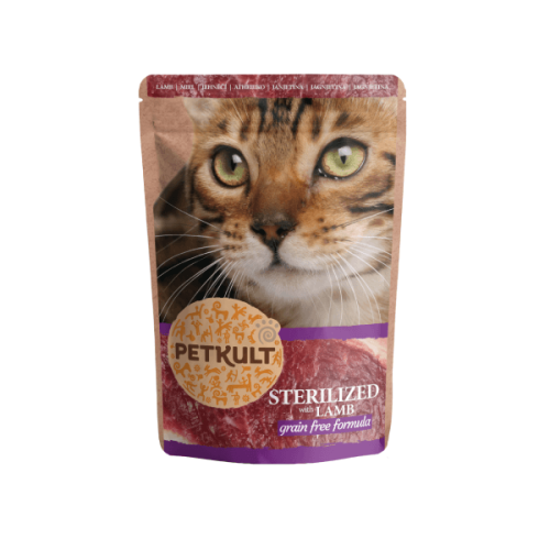 Hrana umeda pentru pisici Petkult Sterilizat cu Miel, 100 g