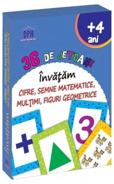 Învățăm cifre, semne matematice, mulțimi, figuri geometrice - 36 de jetoane - Didactica Publishing House
