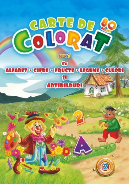Jumbo 80 cu alfabet, cifre, fructe, legume, culori și 80 abțibilduri (Vol. 2) - Eurobookids