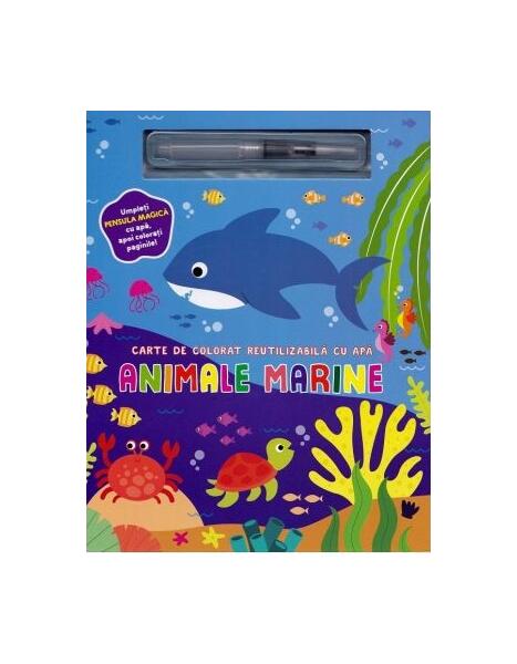 Animale marine. Carte de colorat reutilizabilă cu apă - Flamingo