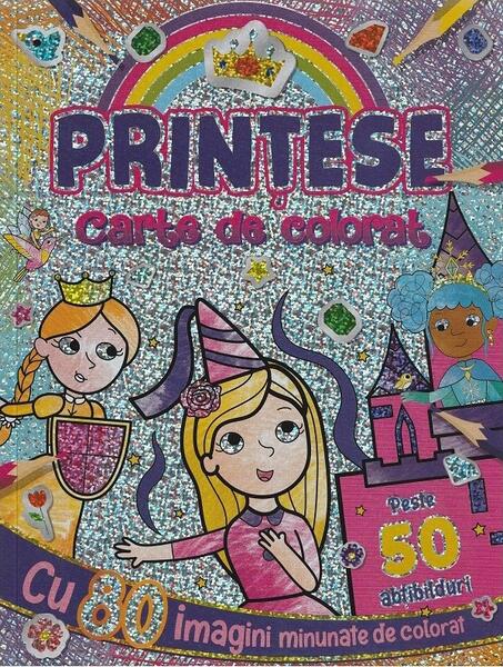 Prințese - carte de colorat cu 50 abțibilduri - Flamingo