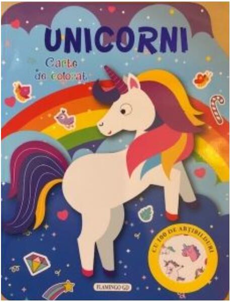 Unicorni. Carte de colorat cu 100 de abțibilduri - Flamingo