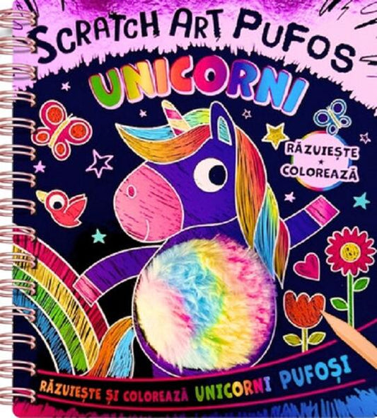 Unicorni. Scratch Art pufos - Flamingo