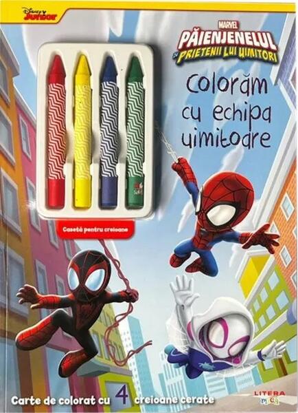 Disney. Marvel. Păienjenelul și prietenii lui uimitori. Carte de colorat cu 4 creioane cerate - Disney - Litera mică