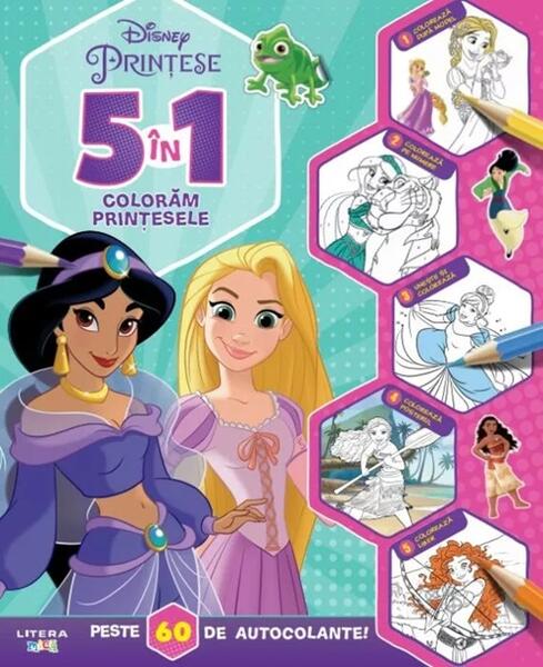 Disney. Prințese. 5 în 1. Colorăm prințesele - Disney - Litera mică