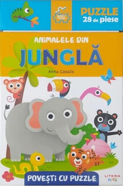 Povesti cu puzzle. Animalele din jungla - Hardcover - Anna Casalis - Litera mica