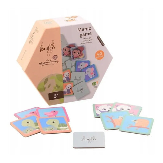 Joc de memorie, Joueco, Animale salbatice, 40 de cartonase, Din carton, 3 ani+, Multicolor
