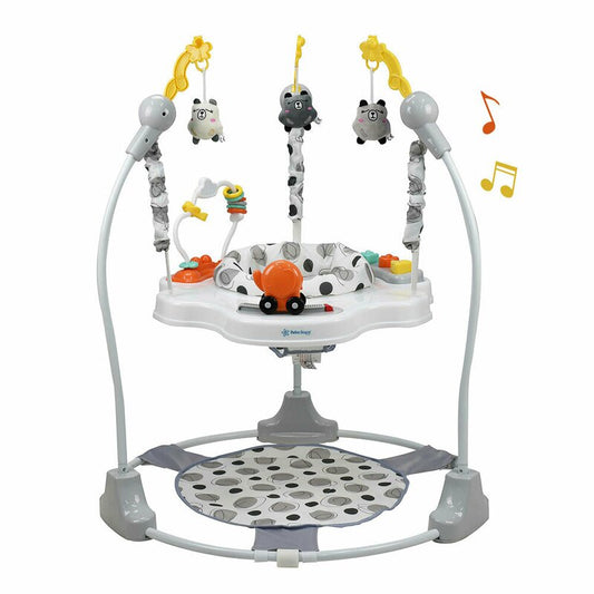 Jumper interactiv, Bebe Stars, Pliabil, Cu scaun rotativ 360 grade, Reglabil pe inaltime in 3 pozitii, Cu jucarii, Cu sunete, Include trambulina, Conform cu EN14036, EN71-1,2,3, EN IEC62115, Pana la 12 kg, 6 luni+, Panda