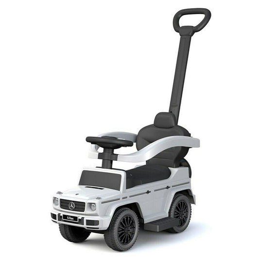 Masinuta de impins, Baby Mix, Mercedes Benz G-Class G63, Cu maner de impins detasabil, Cu protectii laterale, Cu suport pentru picioare, Cu melodii si claxon, Cu suport jucarii sub sezut, 24 luni+, White