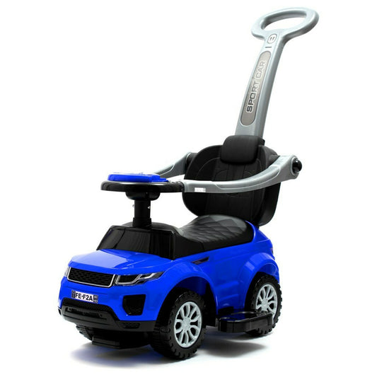 Masinuta de impins, Baby Mix, Cu maner de impins detasabil, Cu protectii laterale, Cu melodii si claxon, Cu suport jucarii sub sezut, Albastru