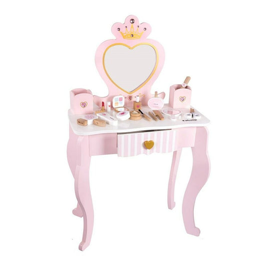 Masuta de toaleta, Baby Mix, Heart, Eleganta, Cu accesorii, Pentru printese, Eleganta, Din lemn, 69x23x42,5 cm, 3 ani+, Pink