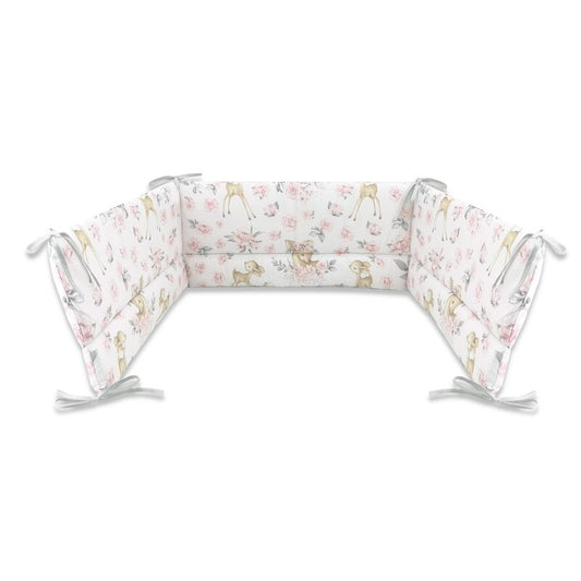 Aparatoare pentru patut, MimiNu, Din bumbac certificat Oeko Tex Standard 100, 180x30 cm, Cu panglici, Sweet Deer Pink
