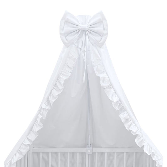 Baldachin, MimiNu, Din tull, pentru patut, cu funda si volan, 210x145 cm, Material certificat Oeko Tex Standard 100, Alb