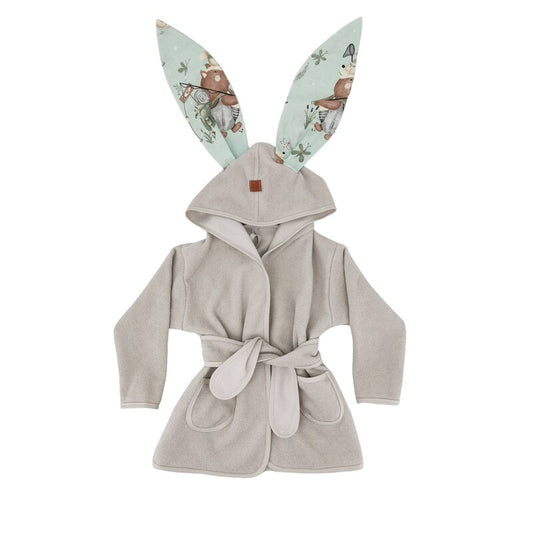 Halat de baie, MimiNu, Cu urechi, 2 - 5 ani, Moale, Cu buzunare, Cu cordon, Din bumbac si thermo fleece, Materiale certificate Oeko Tex Standard 100, Design, Let's Go Natural