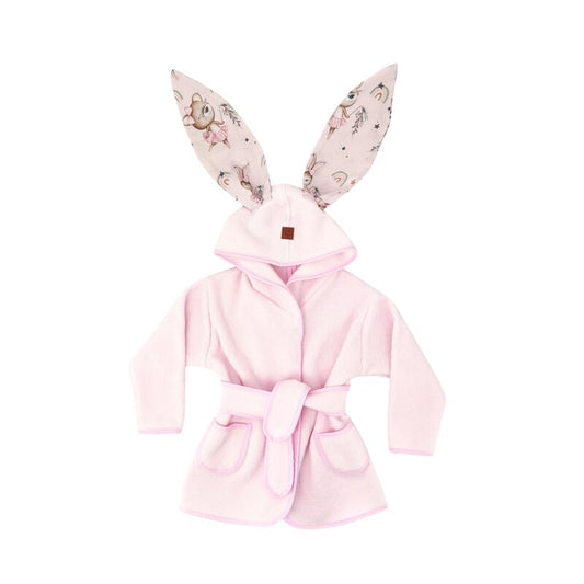 Halat de baie, MimiNu, Cu urechi, 5 - 7 ani, Moale, Cu buzunare, Cu cordon, Din bumbac si thermallerina fleece, Materiale certificate Oeko Tex Standard 100, Design, Little Ballerina Pink