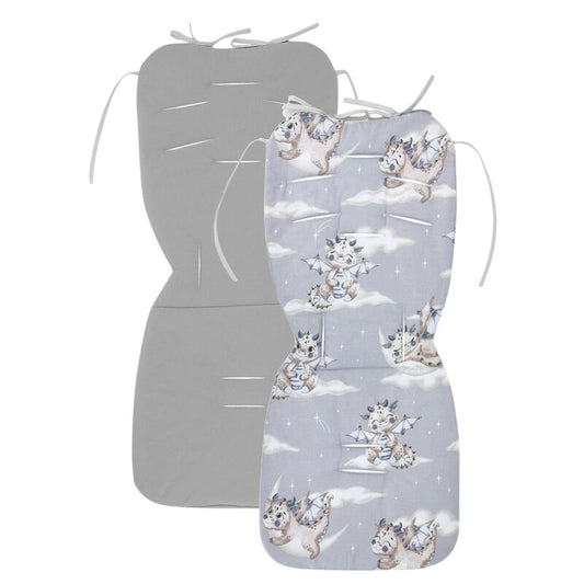 Salteluta pentru carucior, MimiNu, Reversibila, Cu doua fete, Din catifea si bumbac, Materiale certificate Oeko Tex Standard 100, 78 x 34 cm, Design, Dragons/Gray