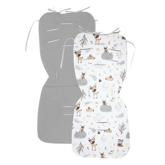 Salteluta pentru carucior, MimiNu, Reversibila, Cu doua fete, Din catifea si bumbac, Materiale certificate Oeko Tex Standard 100, 78 x 34 cm, Forest Friends Beige/Gray