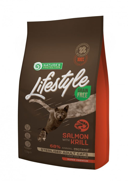 Nature's Protection Lifestyle Grain Free Adult Cat Sterilised Salmon with Krill, 7 kg