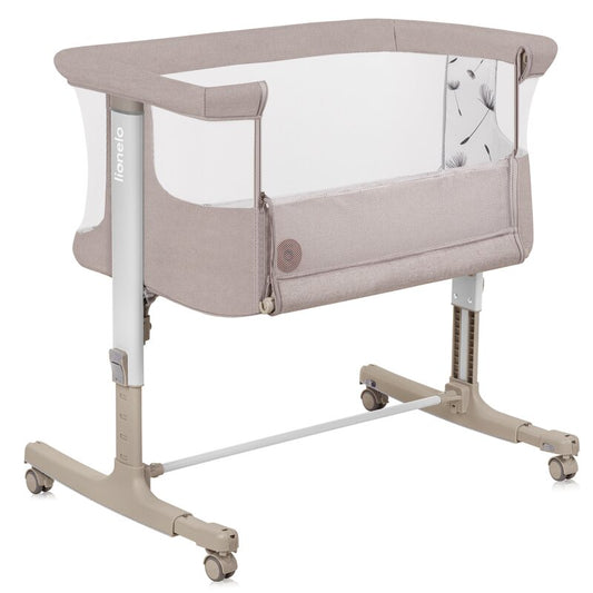 Patut co-sleeper, Lionelo, Aurora, 3 in 1, Cu leganare si setare unghiulara, Include saltea cu densitate T25 si geanta transport, Reglabil in 5 pozitii, Pana la 9 kg, 0 luni+, 85x60x66 cm, Certificari EN 1130:2019+AC:2020, EN 16890:2, Bej