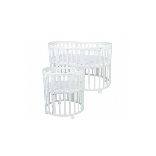 Patut Oval Evolutiv pentru Copii, Multifunctional, 7in1, Saltele Incluse, Transformabil, Masa de Schimbat, Co-Sleeping, Tarc de Joaca, Birou, Scaune, Waldin, Alb