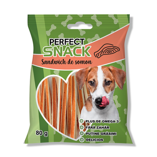Hrana complementara pentru caini, Perfect Snack, sandwich de somon, 80 g